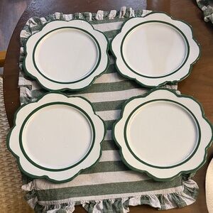 Anthropologie Lyla Green and blue Scalloped Edge side Plates set of 4